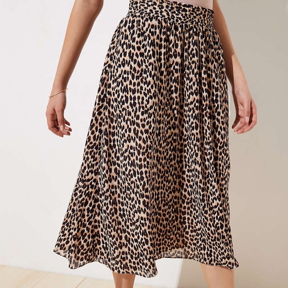 Loft Leopard Print Smocked Pull-On Maxi Skirt